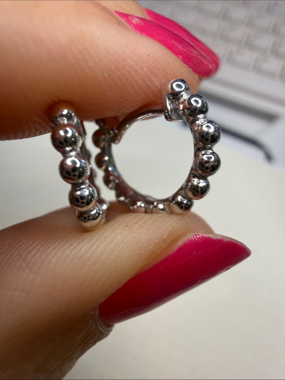Sterling Silver Beaded Hoop Earrings - Silver